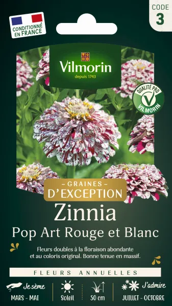 Fleurs - Zinnia Pop Art Rouge et Blanc - Graines d'Exception - face recto