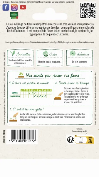 Mélanges de fleurs - Bouquets Champêtres - 4 m² - Mélange de fleurs - MEDIA_PACKAGING_VERSO