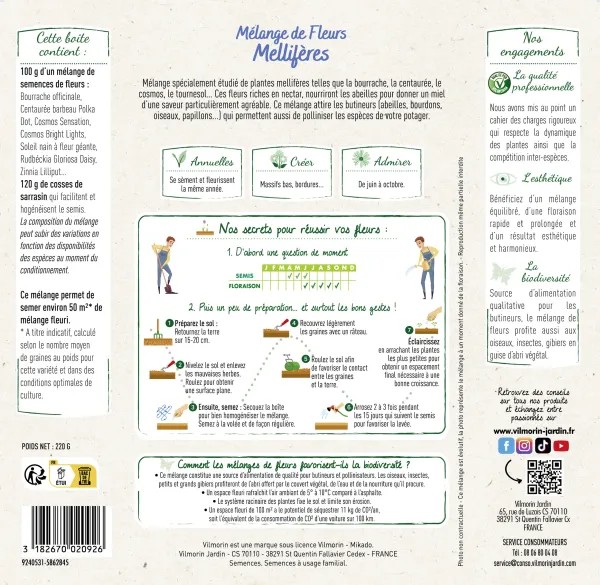 Mélanges de fleurs - Fleurs Mellifères - 50 m² - Mélange de fleurs - MEDIA_PACKAGING_VERSO