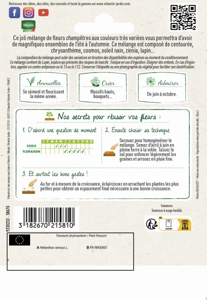 Mélanges de fleurs - Mélange Champêtre - 10 m² - Mélange de fleurs - MEDIA_PACKAGING_VERSO