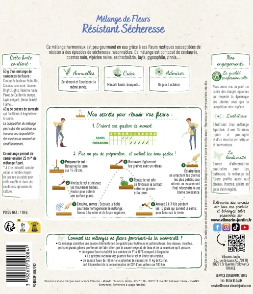 Mélanges de fleurs - Fleurs Résistantes Sécheresse - 25 m² - Mélange de fleurs - MEDIA_PACKAGING_VERSO