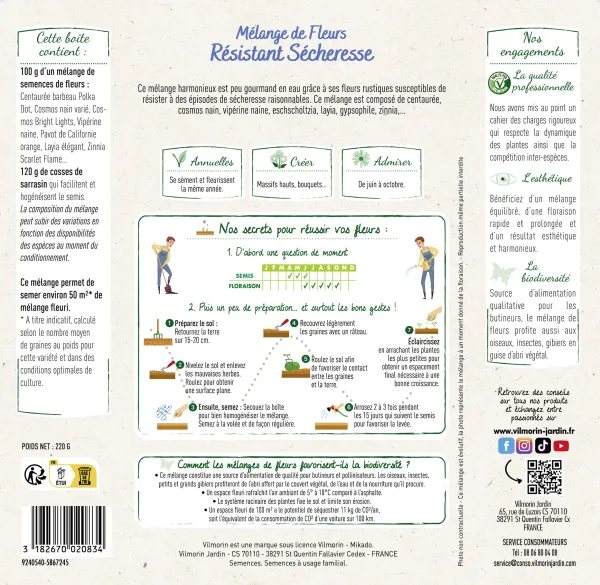 Mélanges de fleurs - Fleurs Terrain Sec - 50 m² - Mélange de fleurs - MEDIA_PACKAGING_VERSO