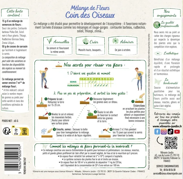 Pour nos animaux - Coin des Oiseaux - 7 M² - Mélange de fleurs - MEDIA_PACKAGING_VERSO