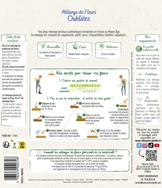 Mélanges de fleurs - Fleurs Oubliées - 25 m² - Mélange de fleurs - MEDIA_PACKAGING_VERSO