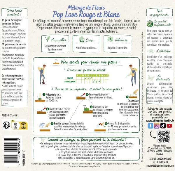 Mélanges de fleurs - Pop Love Rouge et Blanc - 7 m² - Mélange de fleurs - MEDIA_PACKAGING_VERSO