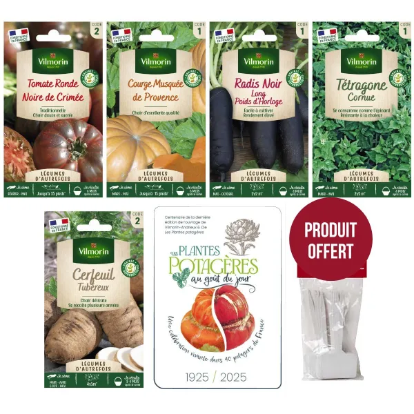 Kit de jardinage - Kit semis de légumes anciens + 12 étiquettes de marquage offertes - face recto