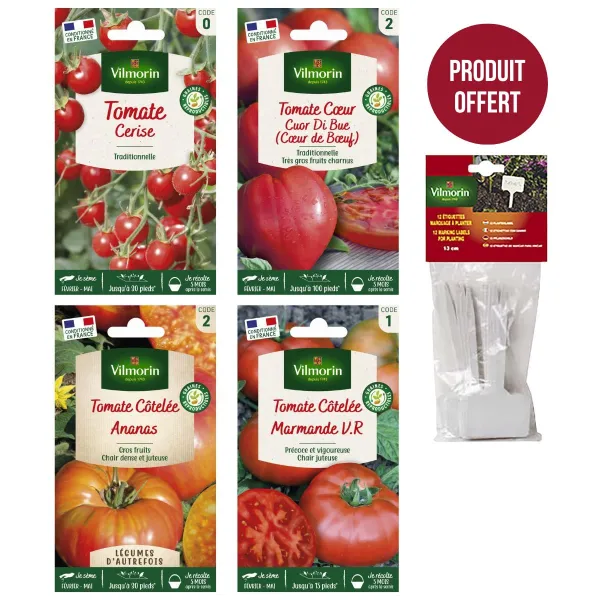 Kit de jardinage - Kit semis de tomates + 12 étiquettes de marquage offertes - face recto
