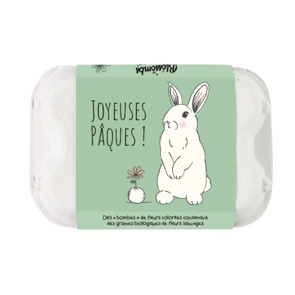 Bombes à graines - Blossombs - Œufs de Pâques à planter - Lapin - 6 bombes à graines - BIO - face recto