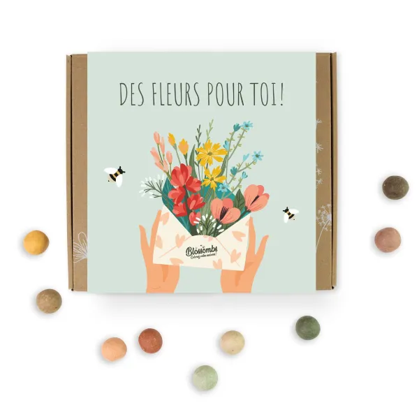 Bombes à graines - Blossombs - Coffret Cadeau - Des fleurs pour toi - 9 bombes à graines - BIO - PACKAGING_RECTO