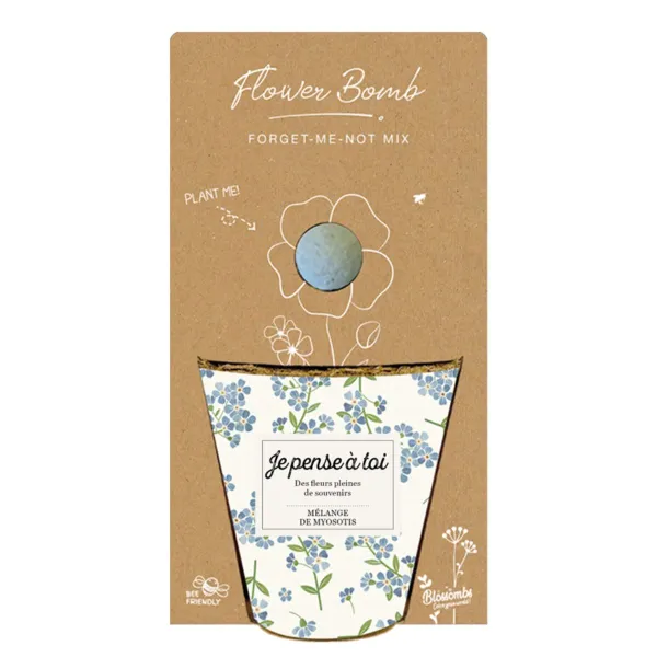 Bombes à graines - Blossombs - Kit de semis - Je pense à toi - 1 bombe à graines - BIO - face recto