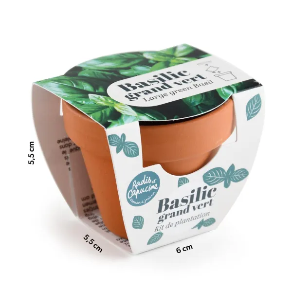 Radis et Capucine - Mini kit Basilic Grand Vert - Terre Cuite - 6 cm - face recto