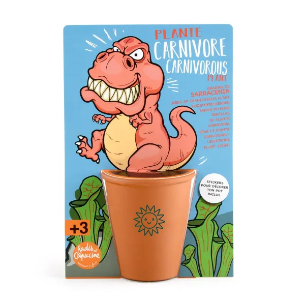 Radis et Capucine - Kit de jardinage enfant - Plante Carnivore - T-Rex - PACKAGING_RECTO