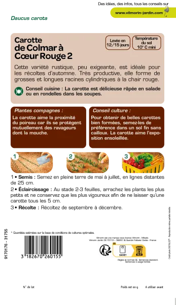 Potagères - Carotte de Colmar à Cœur Rouge 2 - Grand Modèle - MEDIA_PACKAGING_VERSO