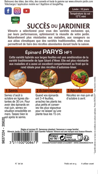 Potagères - Epinard Parys HF1 - MEDIA_PACKAGING_VERSO