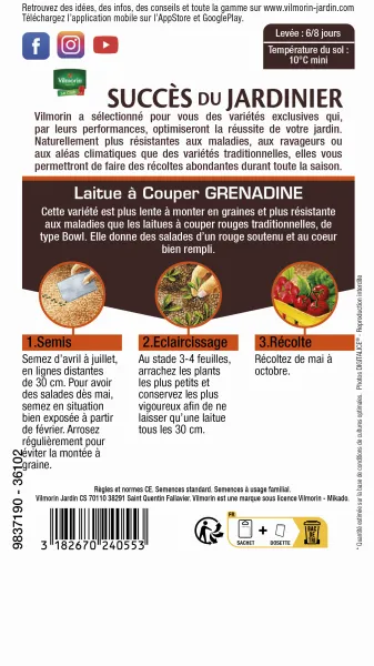 Potagères - Laitue à Couper Feuille de Chêne Grenadine - MEDIA_PACKAGING_VERSO