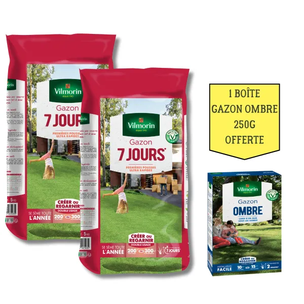7 jours, pousse rapide - Gazon 7 Jours - 5 kg (x2) + Gazon Ombre Offert - 250 g - face recto