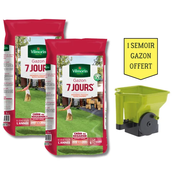 7 jours, pousse rapide - Gazon 7 Jours - 5 kg (x2) + Semoir à Gazon Offert - face recto