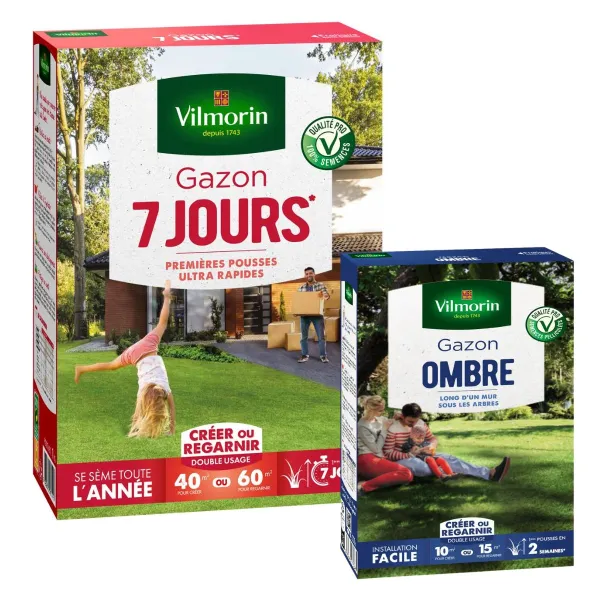 7 jours, pousse rapide - Gazon 7 jours - 1 kg + Gazon Ombre - 250 g - face recto