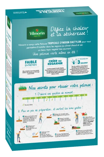 Tropical - Pelouse Tropicale - Cynodon Dactylon - 500 g + Gazon Rustique - 250 g - MEDIA_PACKAGING_VERSO