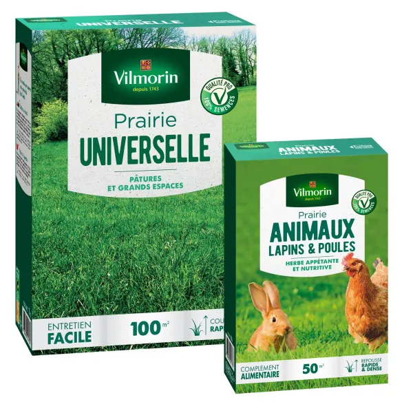 Pour nos animaux - Prairie Universelle - 1 kg + Prairie Animaux - Lapins & Poules - 500 g - face recto