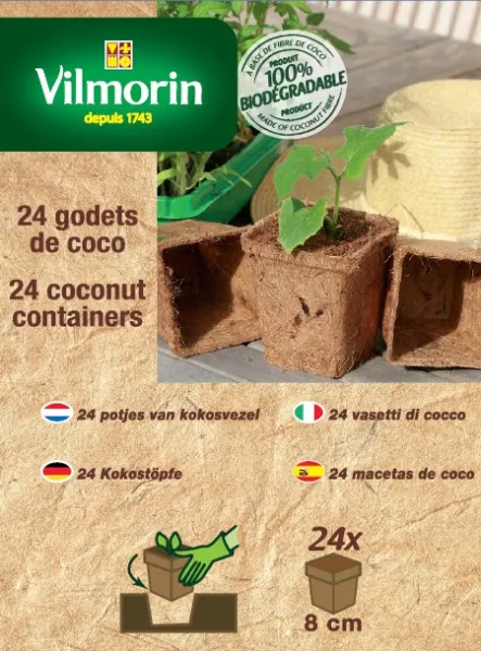Accessoires pour semer - Godet Coco Carré - 8 cm (x24) - PACKAGING_RECTO