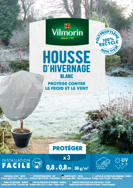 Croissance et protection des végétaux - Housse d'hivernage - 0,8 m x 0,8 m - Blanc (x3) - face recto
