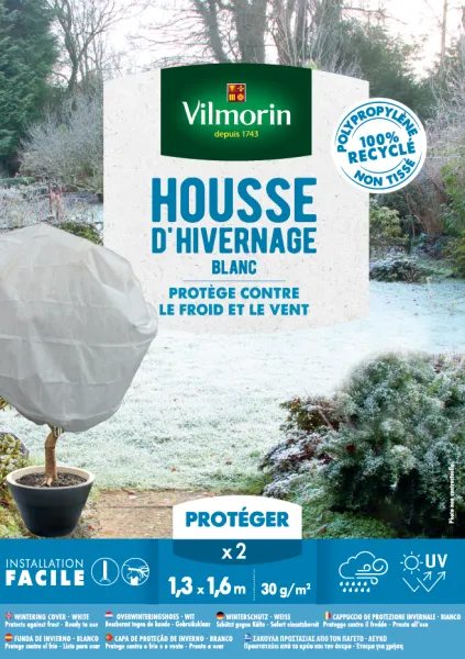 Croissance et protection des végétaux - Housse d'hivernage - 1,3 m x 1,6 m - Blanc (x2) - face recto