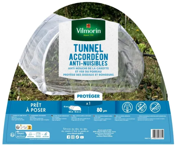 Croissance et protection des végétaux - Tunnel Accordéon Anti-Nuisibles - 65 cm x 45 cm x 400 cm - face recto