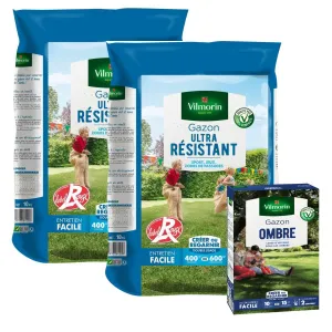 Gazon Ultra Résistant - Label Rouge - 10 kg (x2) + Gazon Ombre - 250 g Offert
